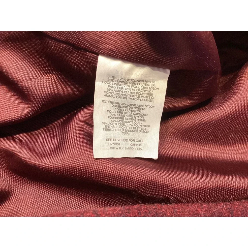 J.Crew Women Stadium Cloth Wool Parka Nello Gori Burgundy Hooded Coat Size 6 EUC - Picture 10 of 12